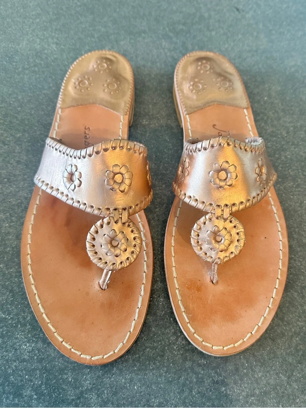 Jack Rogers Metallic Leather Thong Sandals Size 10